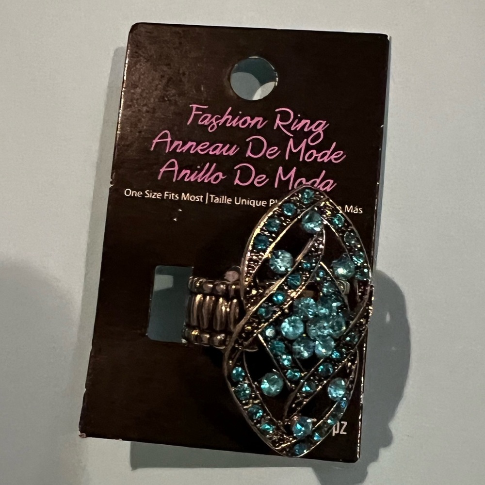 Darice Costume Long Stretch Ring Teal and Dark Silver New